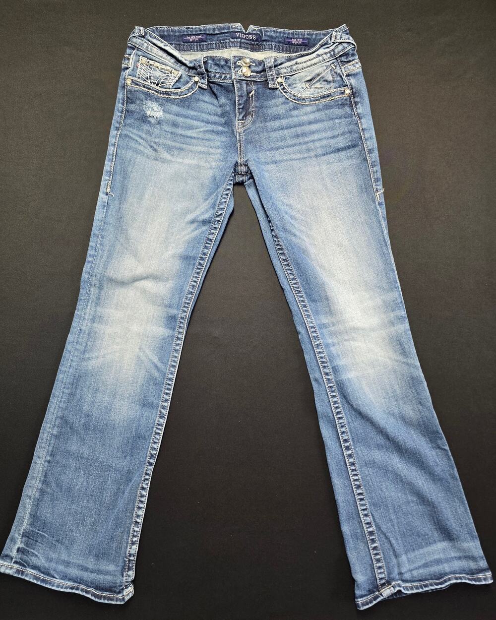 Vigoss The New York Boot Cut Jeans Womens 11/12 Blue Distressed Stretch 33